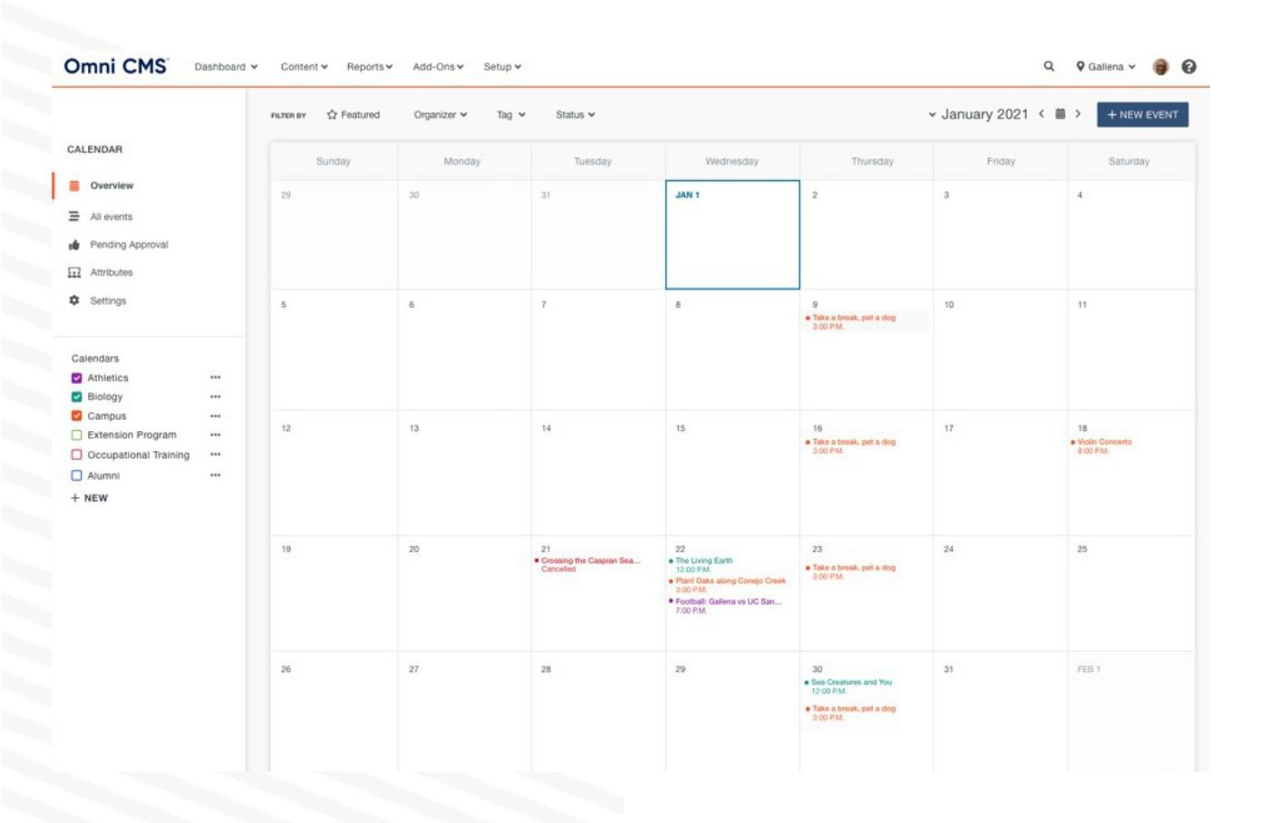 A key benefit of using a calendar system for higher education that is fully integrated with a CMS is in calendar maintenance. 